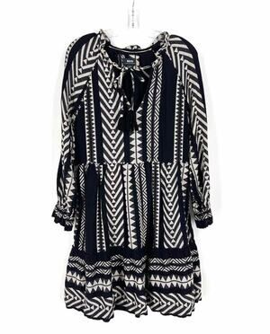 Maeve Size XS Black/White Southwestern Tiered Designer Dress